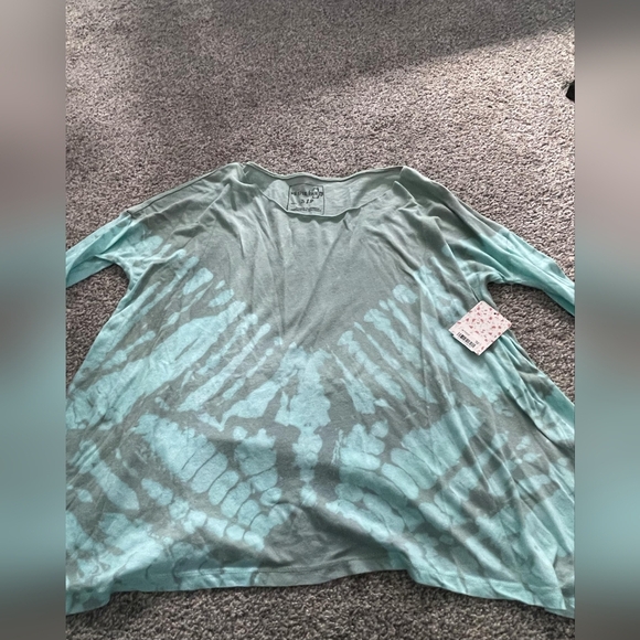 Nwt Free People We The Free Shirt Coastal Grey Mint‎ Green Tie Dye 3/4 Sleeves - Picture 3 of 7